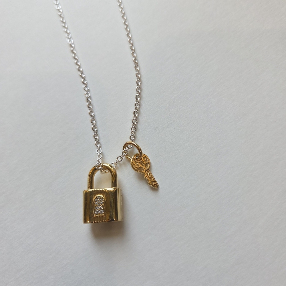 Pandora Set Gold and Silver Lock and Key Necklace